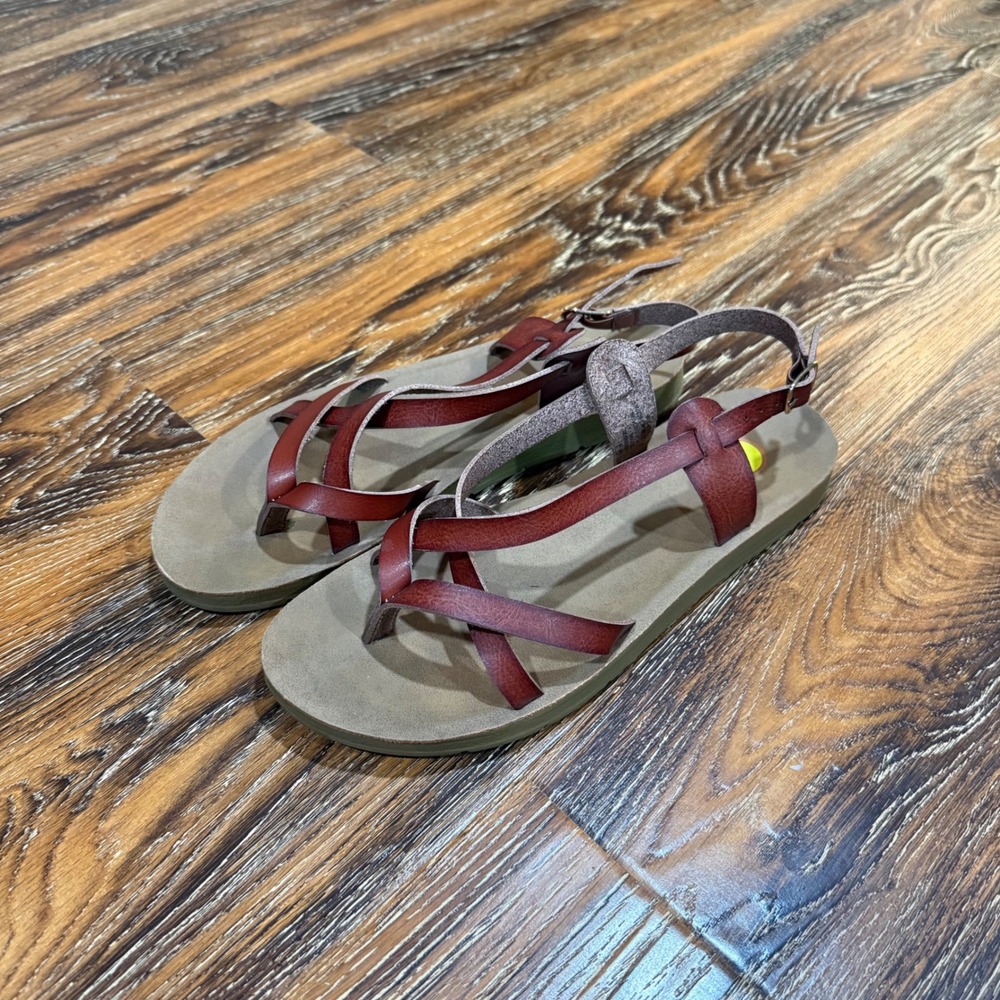 Maui Island Womens Strappy Gladiator Sandals Cognac Brown Toe Loop Size 9 Shoes